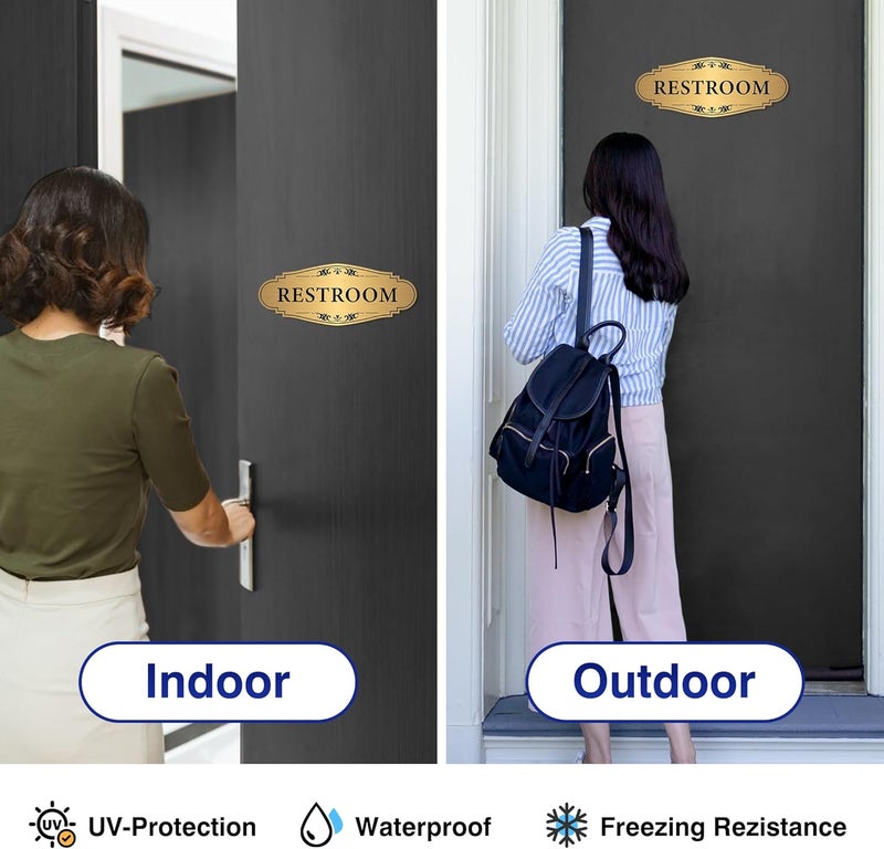 LUHIMO Restroom Sign Sticker for Business & Home, Self-Adhesive Brushed Gold Elegant Bathroom Signs for Door, Durable & Waterproof Unisex Restroom Signage for House toilet, Office, Store, Shop - Image 4